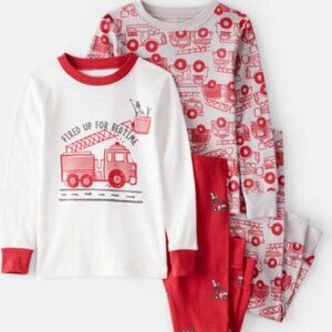 12 MONTHS NWT CARTERS Baby Boy Firetruck Print 100% Cotton Long-Sleeve 4-Piece